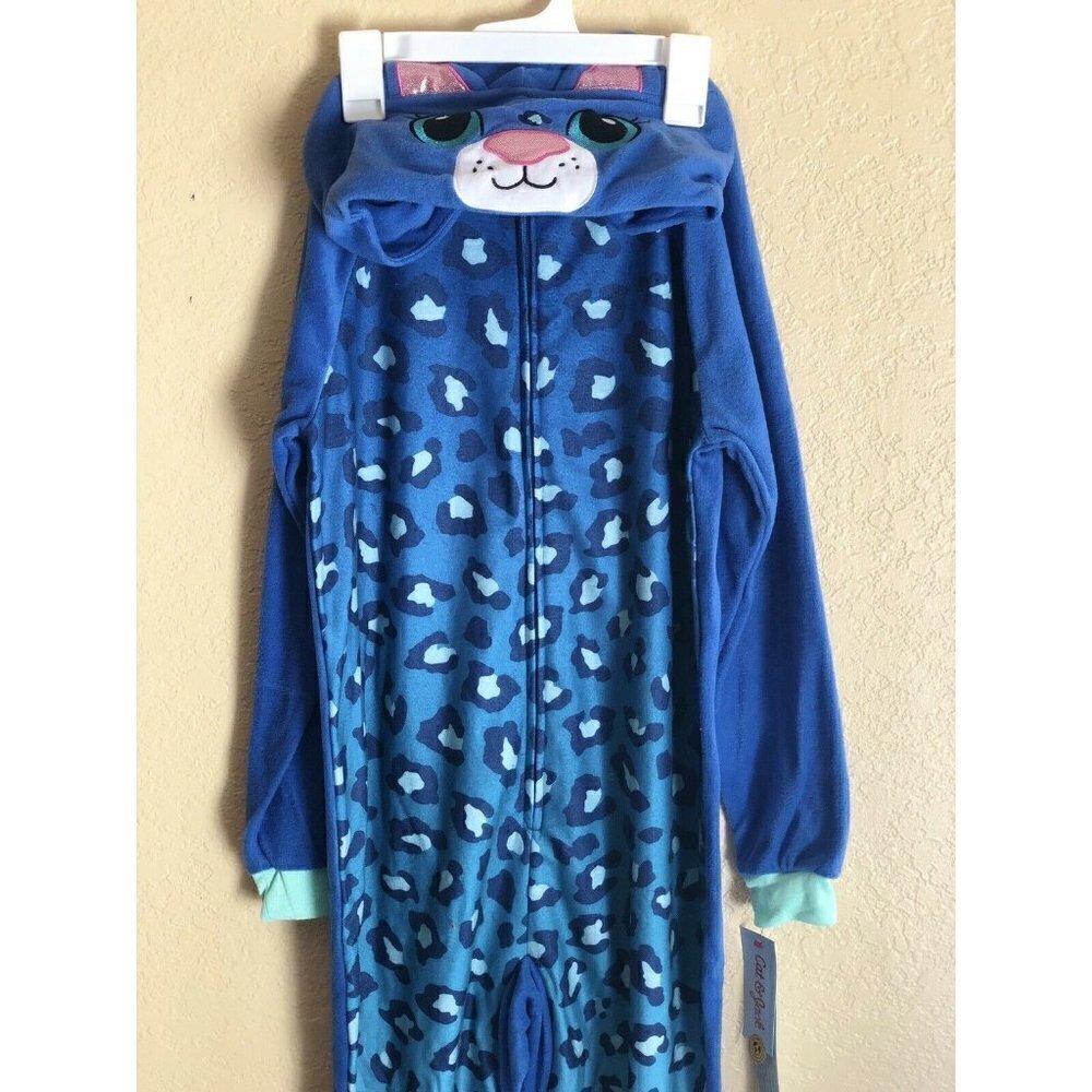 Cat And Jack Girls Spotted Dino Hooded One Pc Fleece Pajamas size L(10-12) - Picture 6 of 7